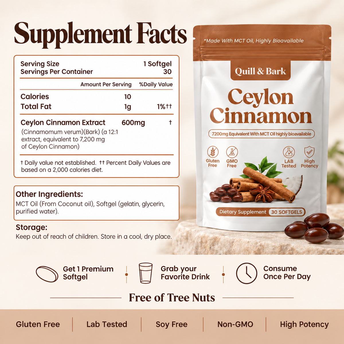 Ceylon Cinnamon 7200mg Equivalent with MCT Oil